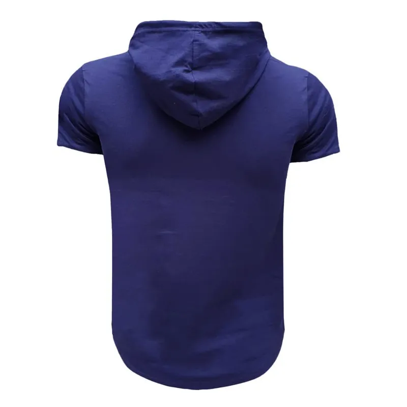 تیشرت کلاه دار مردانه سورمه ای طرح ولوو مدل W465Z جنس نخ اعلا سایز L XL 2XL