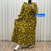 پیراهن ساحلی نخی گلدار زنانه فری سایز تا 50 کد 1308 شسته شده بدون آبرفت و رنگ رفت کمربنددار