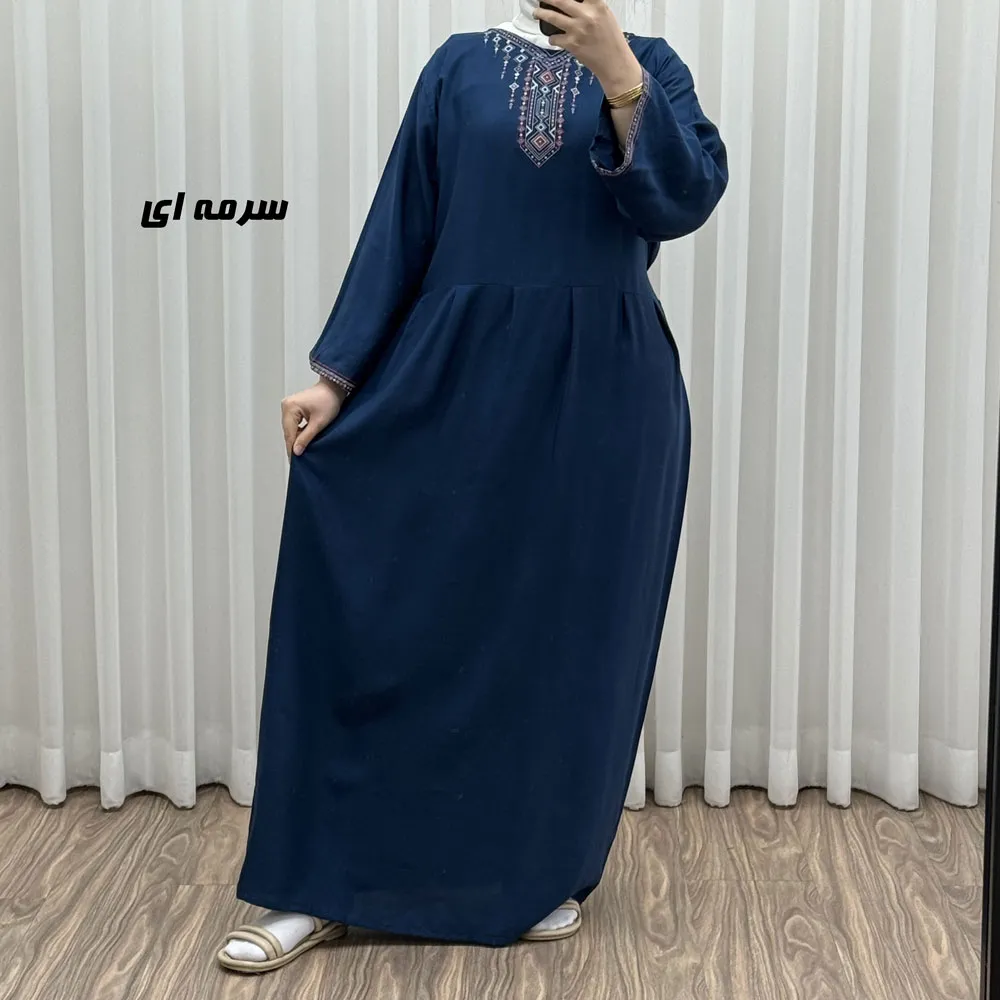 پیراهن ساحلی نخی زنانه مدل آتریسا فری سایز مناسب تا سایز 48 بهمراه کمربند
