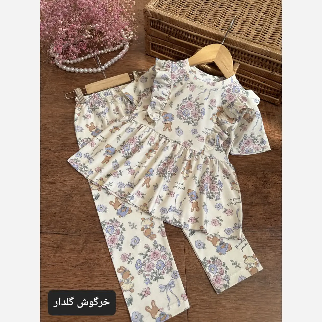 ست راحتی دخترانه بلوز و شلوار جنس پنبه سایز 40 تا 60 مناسب 2 تا 9 سال