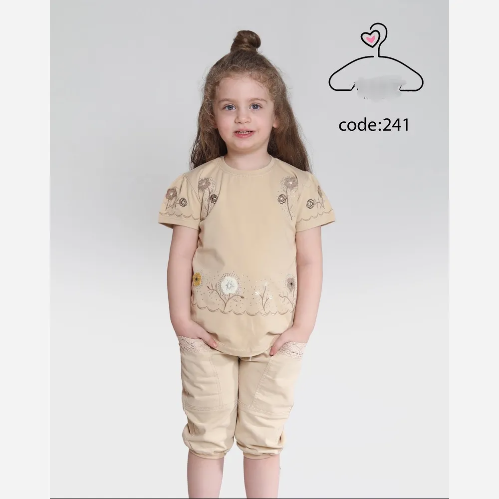 ست تاپ و شلوارک دخترانه پنبه لاکرا و کتان سایز 40 تا 55