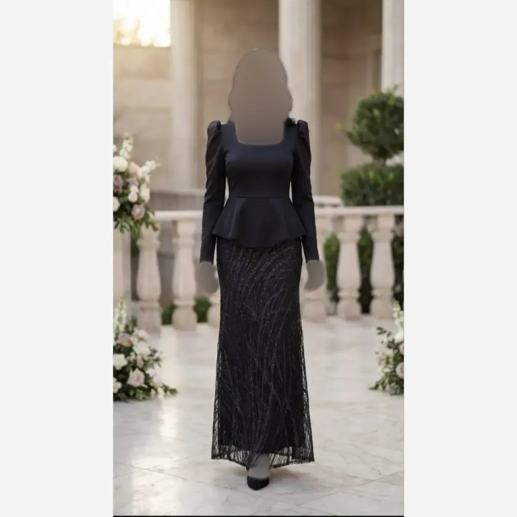 پیراهن مجلسی زنانه سوین جنس کرپ کش و حریر شاین بلند قد 155