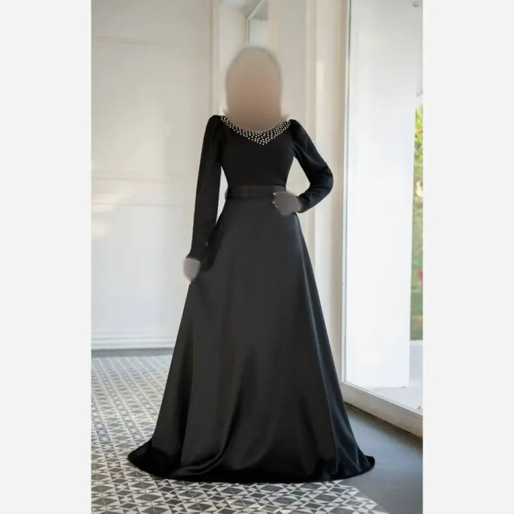ماکسی مجلسی زنانه ملیکا جنس دالقیچ و ساتن آمریکایی با کمربند