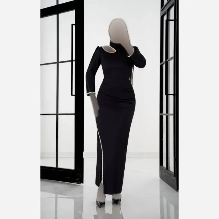 ماکسی مجلسی زنانه ایزابلا جنس غواصی و خرجکار نگین رنگ مشکی
