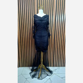 پیراهن بلند مشکی زنانه جنس فلامنت و تور سایز 40 تا 46 قد 150