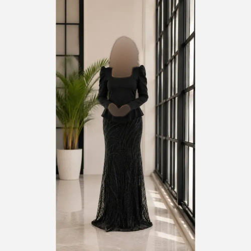 ماکسی مجلسی زنانه کرپ کش و حریر شاین قد 155 رنگ مشکی و سبز