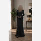 ماکسی مجلسی زنانه کرپ کش و حریر شاین قد 155 رنگ مشکی و سبز