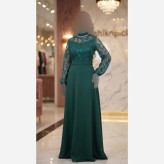 پیراهن مجلسی زنانه حریر شاین و کرپ غواصی کمربنددار مدل مهگل رنگ مشکی و سبز
