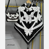 ست کیف و روسری نخی منگوله دار مخمل و چرم صنعتی شقایق