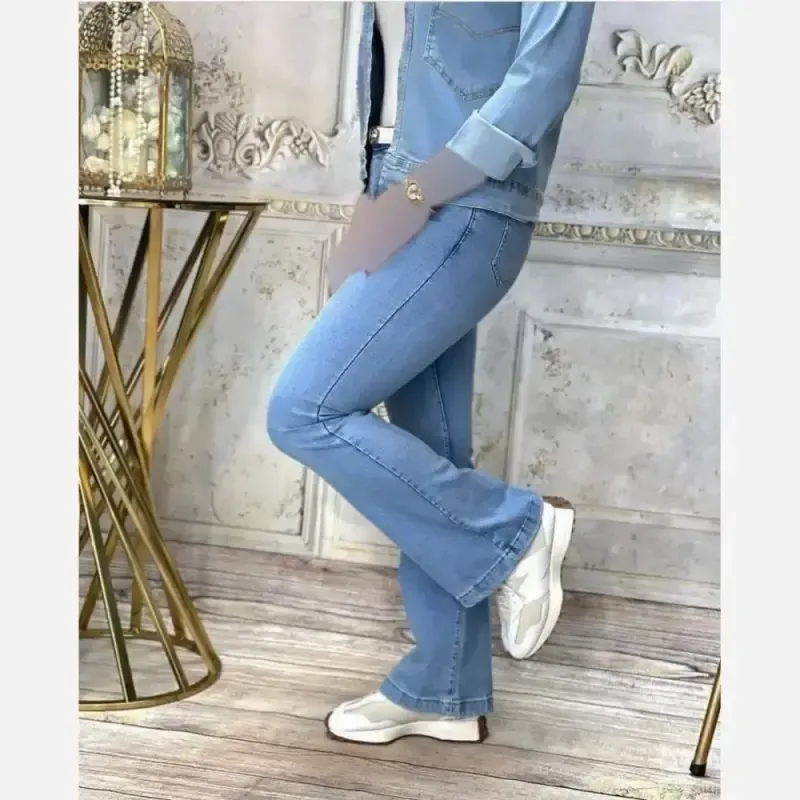 شلوار دمپا نیل طرح جین کشی فاق بلند کمرکش قد 100