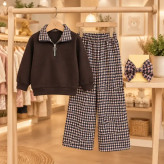 ست بلوز شلوار و گیره مو دخترانه 7 تا 12 سال بلوز ریلی مراکشی شلوار بنگال