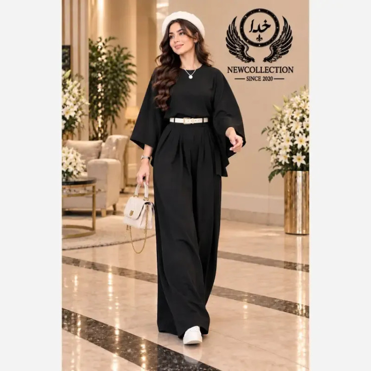 ست تیکه اسپینیش جنس صوفیا اعلا رنگ مشکی سایز فری 38 تا 46