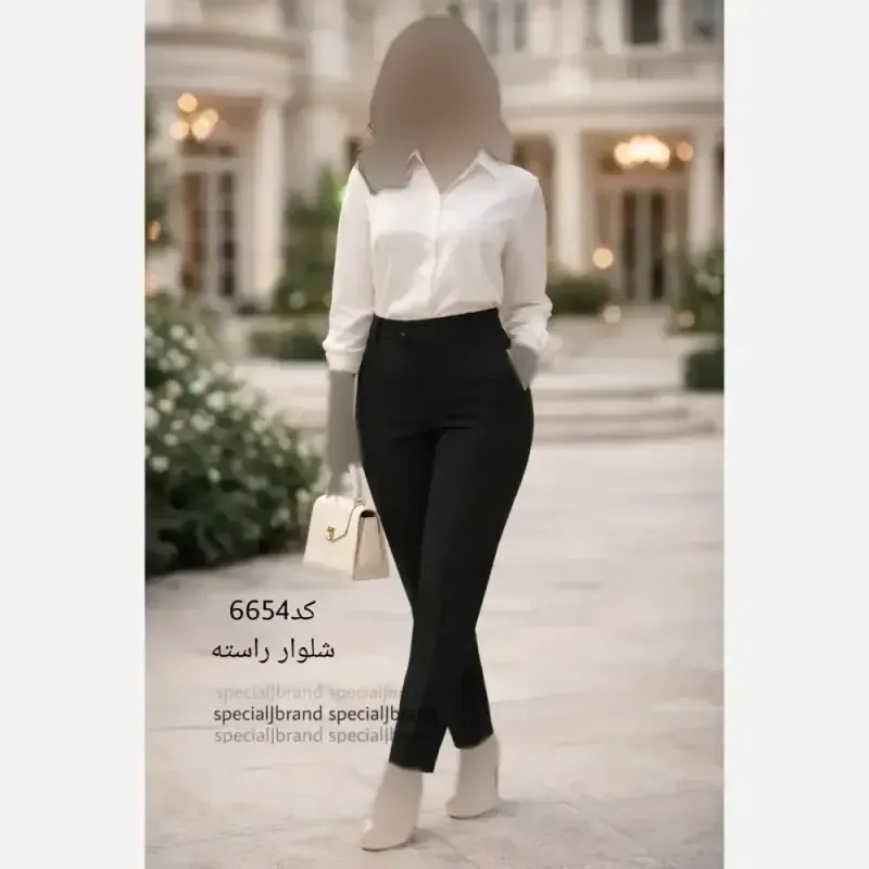 شلوار راسته زنانه کرپ دابل رنگ مشکی قد 100 جیب دار