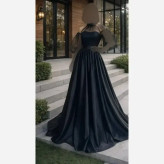 ماکسی مجلسی زنانه ساتن آمریکایی و تور ارگانزا مشکی سایز 36 تا 48