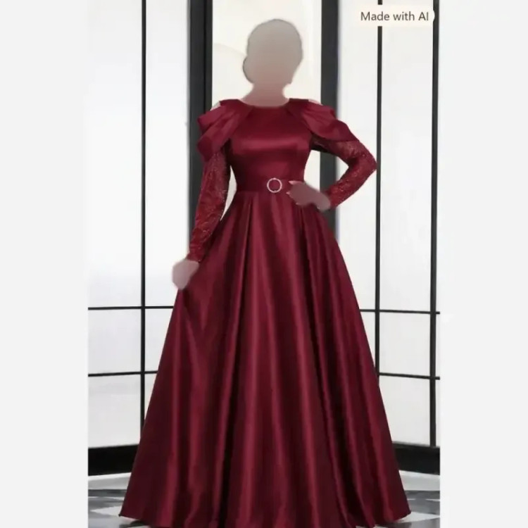 لباس مجلسی زنانه مرسانا آستین بلند ساتن ال ایکس قد 150