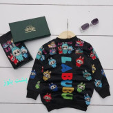 ست بلوز و شلوار بچگانه طرح لبوبو جنس اسپان دورس رنگ مشکی و طوسی سایز 40 تا 55