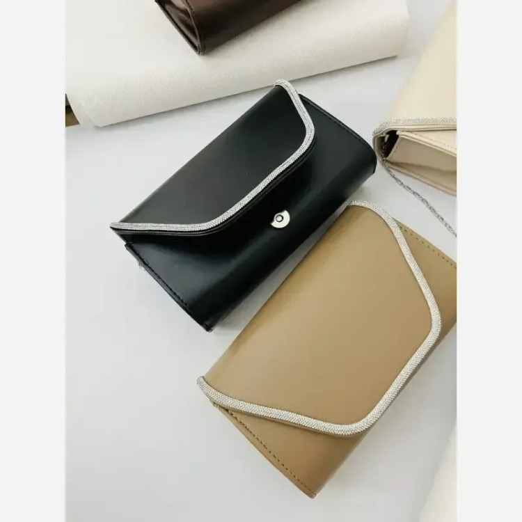 کیف مجلسی نگین کاری شده دور نگین بند دوشی زنجیری رنگبندی