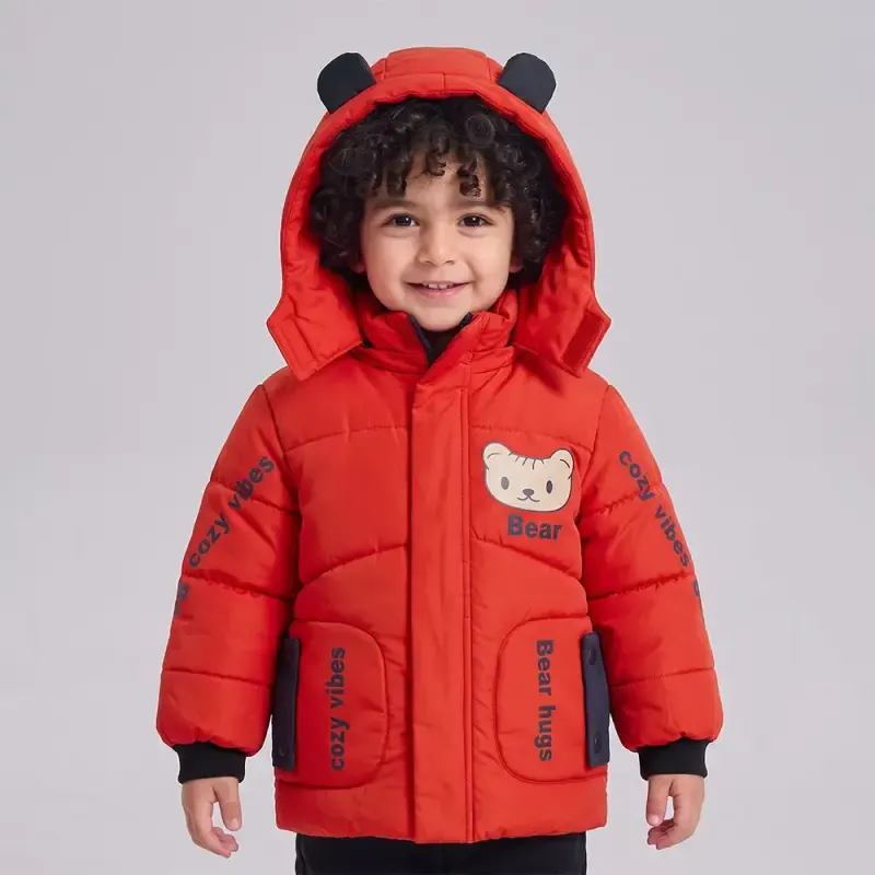 کاپشن پسرانه BEAR قرمز شمعی خزدار پاییزه و زمستانه